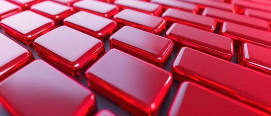Obraz premium A close-up view of glossy red keyboard keys arranged in an artistic pattern, showcasing a sleek and modern design.