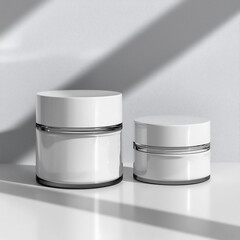 a minimalist product shot of a cosmetic cream jar and its packaging, clean lines, soft lighting, focus on the product's design and branding.
