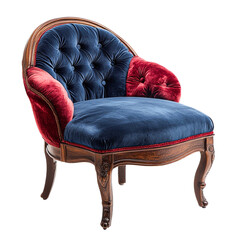 Elegant Blue and Red Velvet Armchair Classic Design Luxurious Comfort