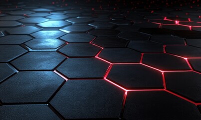 Obraz premium Glowing blue & red hexagons background, futuristic technology, digital art