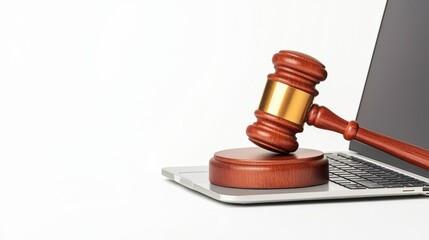 Digital Justice Concept with Gavel on Laptop Keyboard Background