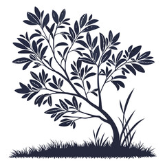 Bush Tree with Leaves - Vector Silhouette Illustration on White Background | High-Quality Graphics Resource for Designers