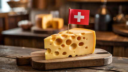 swiss cheese on a wooden board