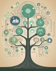 Fototapeta premium Digital tree with branches of business strategies,