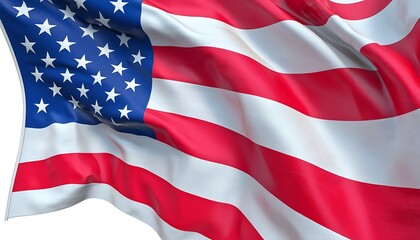 US Flag with waving, and white background.