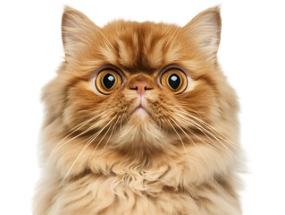 Fototapeta premium Close-up of a fluffy ginger Persian cat with wide, expressive eyes on a transparent background, concept for pet photography, veterinary websites, and animal-themed designs