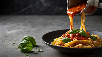 pasta with tomato sauce and basil