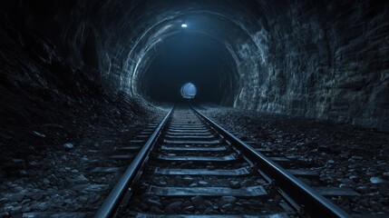 Naklejka premium Journey Through the Dark Tunnel: A Mystical Railway Adventure
