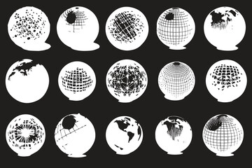 Globe grid, 3d sphere, wires earth, network, vector isolated set, Spheres, Sphere Optic Illusion Stencil Model silhouette vector art.