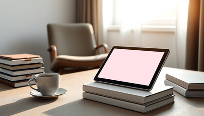 Naklejka premium Open Book and Notebook on Desk in Study Environment