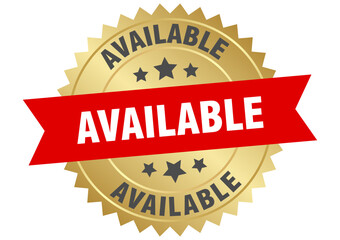 available. available round red and gold label isolated on transparent background