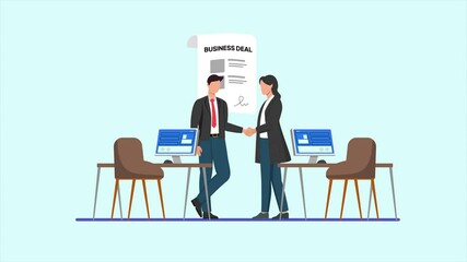 Animated video of goal big business contract deal.  Agreement Business concept. Full length animation illustration. High quality 4k footage