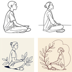 Minimalist Vector Line Art Illustration of a Meditating Person in a Peaceful Lotus Pose