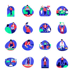 Fototapeta premium Collection of Leadership Skills Flat Illustrations