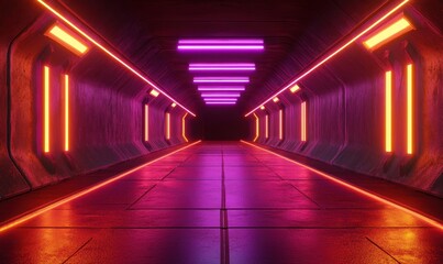 Fototapeta premium Neon-lit futuristic tunnel, ideal for sci-fi or gaming backgrounds