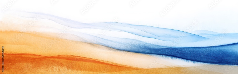 Poster soft pencil strokes create a serene landscape with pastel amber and blue hues blending smoothly acro