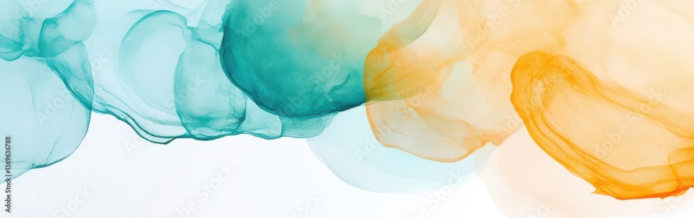 Poster Soft pencil strokes create a serene gradient of teal and hints of orange in artistic expression