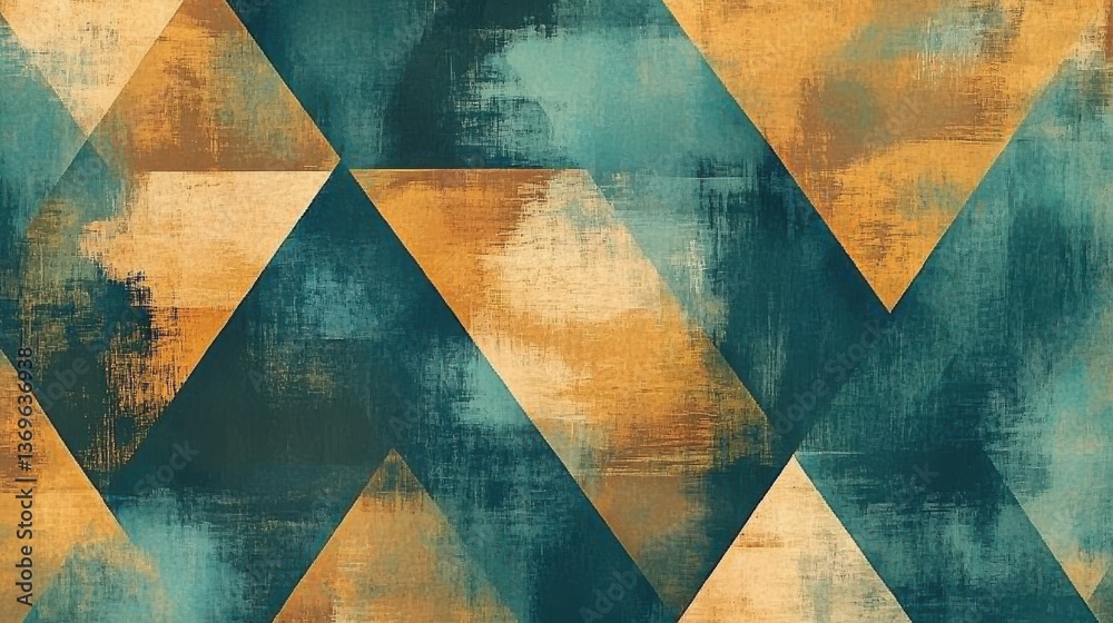 Poster geometric patterns created with soft pencil strokes in amber and teal colors for artistic inspiratio