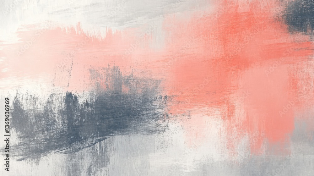 Poster Creating a soft and colorful abstract artwork with pastel coral and gray brush strokes for a calming atmosphere