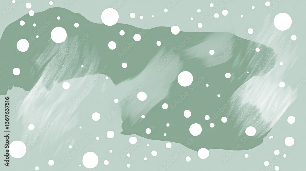 Poster Soft mint background featuring gentle pencil strokes and abstract white circles creating a calming visual experience