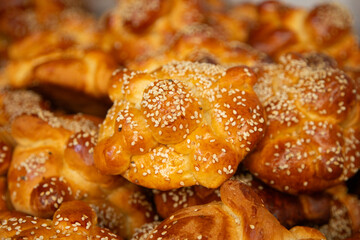 Traditional Mexican bread of the dead for the Day of the Dead celebration in the Oaxaca region.