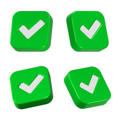 Checkmark icon 3d rendering set