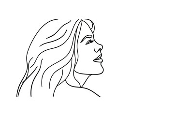 Elegant Line Art Profile of a Woman with Flowing Hair