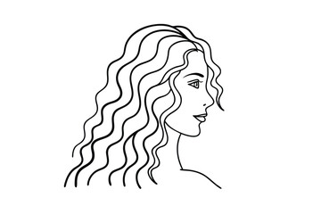 Womans Profile, Curly Hair, Line Art, Black and White Drawing, Elegant Hairstyle, Side View, Simple 