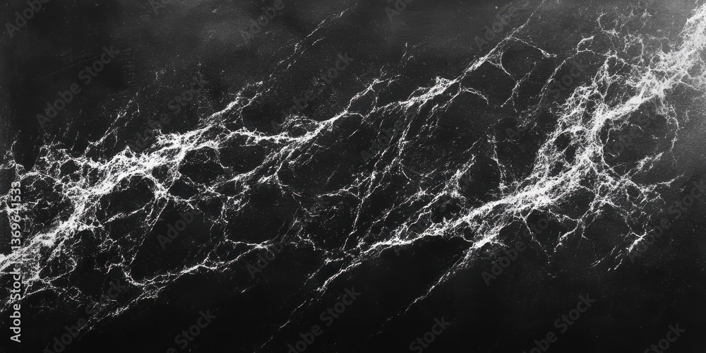 Poster chalkboard-inspired texture with intricate white veins creating a dramatic black surface