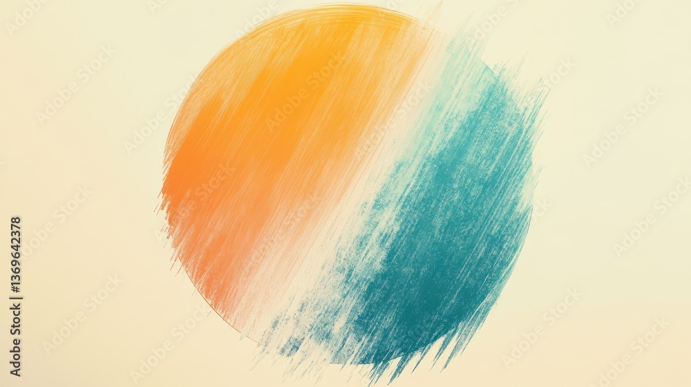 Poster Elegant gradient of pencil strokes creating a soft composition with warm orange and cool teal tones on a light background