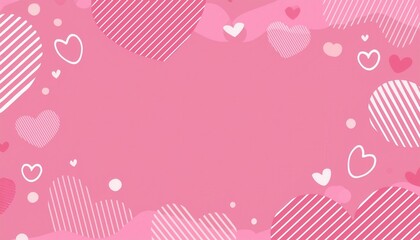 romantic pink heart background with abstract sketch design, wavy lines, and scattered small hearts for love themed cards