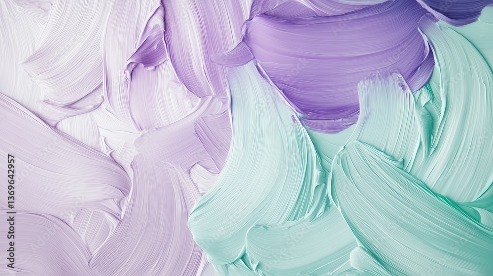 Poster Elegant chaotic strokes create a dynamic texture in soft lavender and mint colors