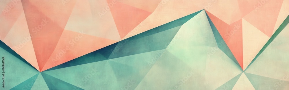 Poster elegant pastel coral and mint triangles create a soothing abstract landscape with harmonious shapes