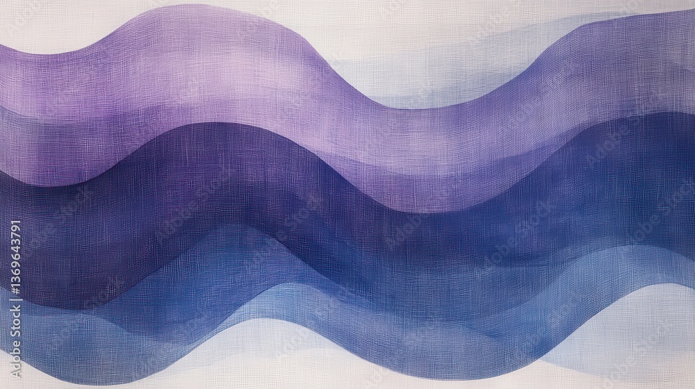 Poster curving lines of pencil strokes create a soothing gradient of purple and blue on textile canvas