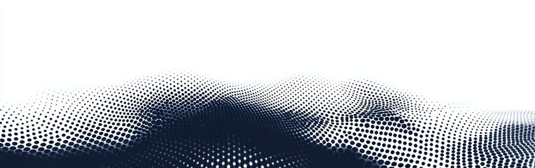 Bold halftone dots create dynamic visual texture in navy blue against a white background