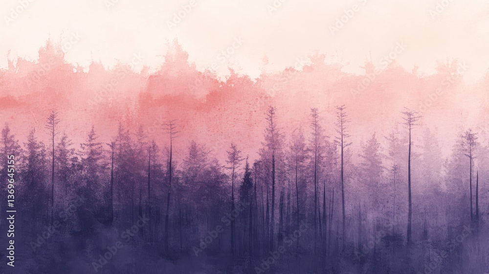 Leinwandbilder silhouette of a serene forest at dawn with muted colors blending in the sky and tree line