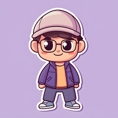 Obraz premium Cute Boy Cartoon Character - Whimsical Vector Art with Hipster Vibe in Playful Style