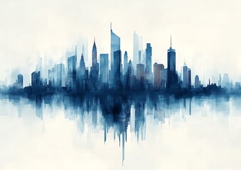 Obraz premium City Skyline Watercolor Reflection