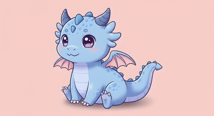 Cute baby blue dragon with expressive eyes and playful, friendly pose.