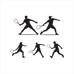 Obraz premium Tennis Players Silhouette Set Isolated On A White Background