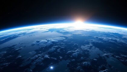 Fototapeta premium Earth From Space Sunrise View with Clouds and Atmospheric Glow