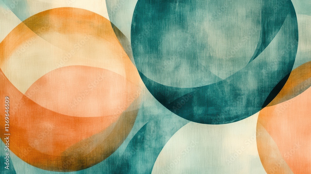 Poster creative exploration of orange and teal abstract shapes showcasing elegance and fluidity in a modern
