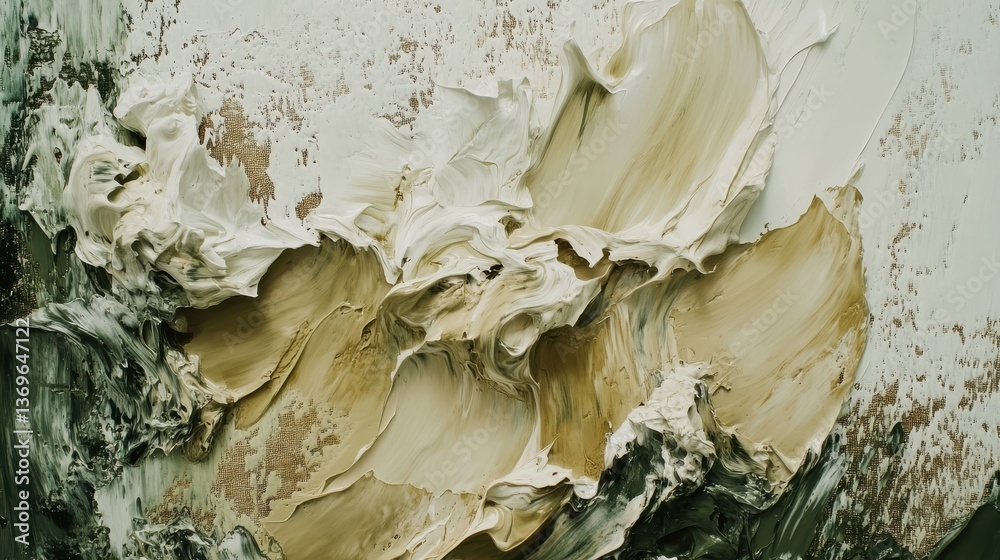 Poster exploration of texture and color in an abstract painting featuring muted olive green tones
