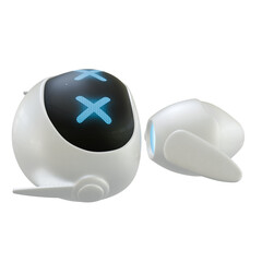 Artificial intelligence personal assistant robot with a dead gesture. Mini robot 3d character.
