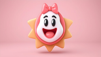 Fototapeta premium Happy Pink Cartoon Sun Character 3D Rendering