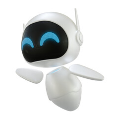 Artificial intelligence personal assistant robot with a flying gesture. Mini robot 3d character.