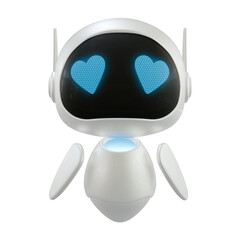 Artificial intelligence personal assistant robot with a falling in love gesture. Mini robot 3d character.