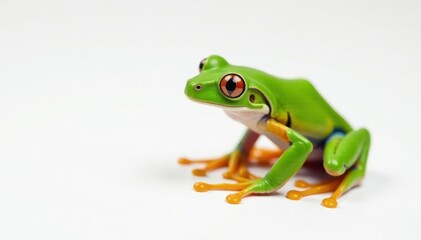 Obraz premium Green tree frog, perched on white, vibrant colors, isolated frog, skin