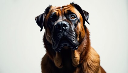Obraz premium Imposing mastiff, head tilted, intense gaze, isolated, serious, pet