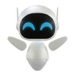 Artificial intelligence personal assistant robot with a happy gesture. Mini robot 3d character.
